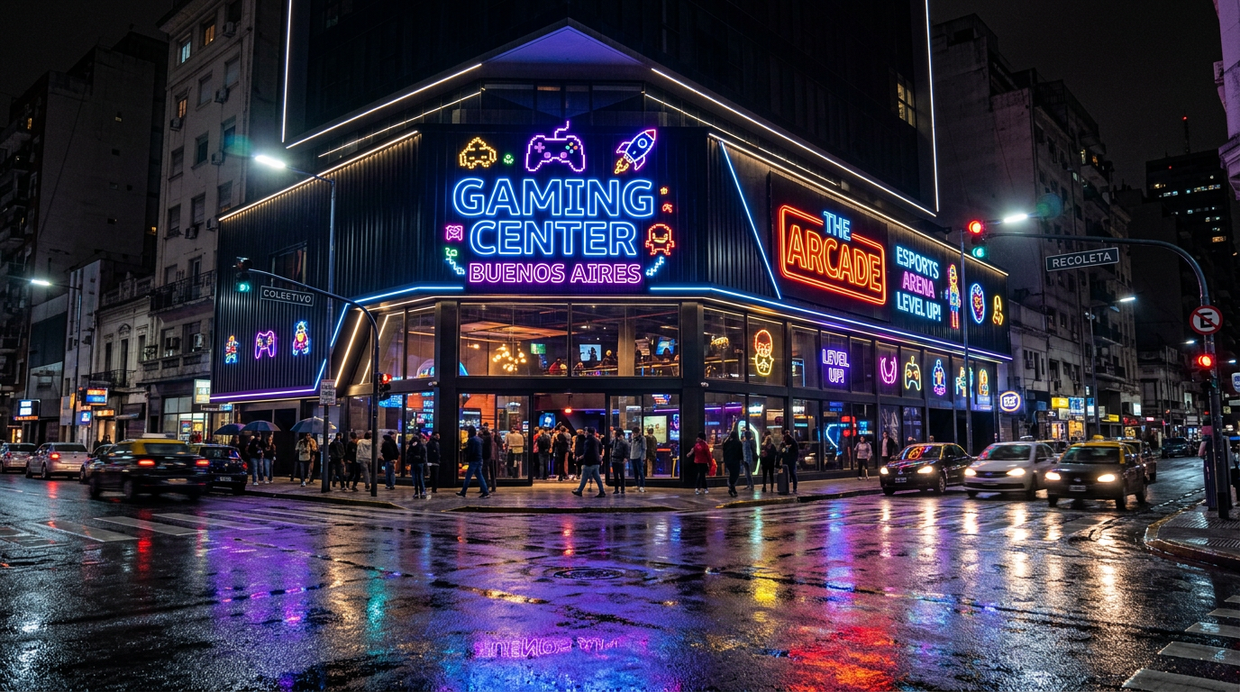 Exterior del gaming center NexoGaming en Buenos Aires Palermo de noche